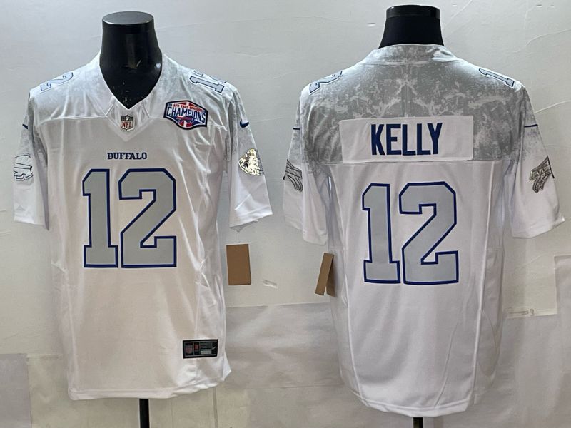 Men 2025 Buffalo Bills #12 Kelly white 5th generation Throwback Nike Limited NFL Jersey style 04